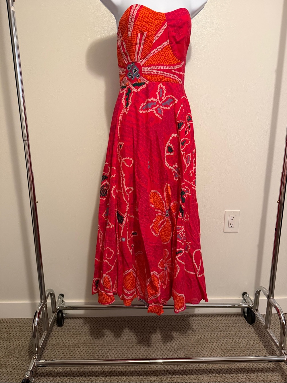 Strapless Red Floral Print Maxi Dress
